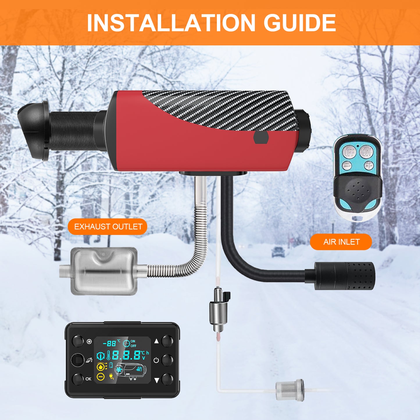 LIKACI Diesel Heater 5KW-8KW 12V/ 24V Diesel Air Car Parking Heater-No Fuel Tank