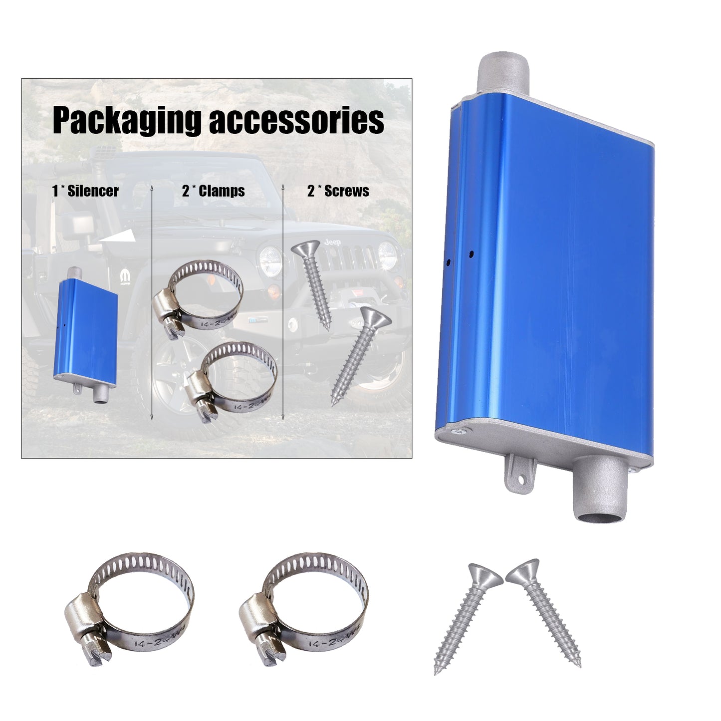 LIKACI Upgraded Silencer Muffler Kit with Clamp Bracket Fit for Car Air Diesel Parking Heaters, Exhaust Pipe Silencer 24mm Blue Generator Muffler Likaci Eberspacher Webasto Diesel Auto Heater Accessories